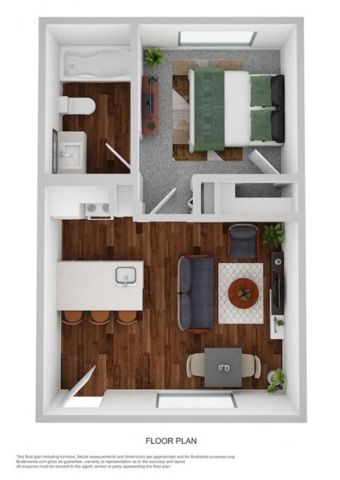 Floor plan for 1 bed, 1 bath, 365 sqft